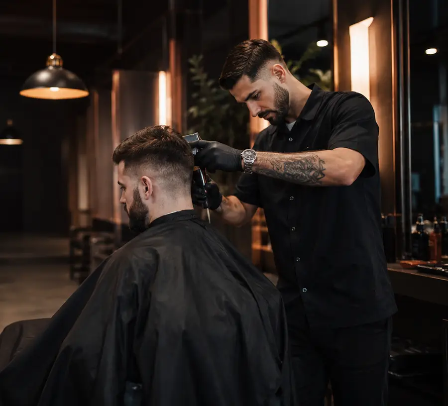 Barber cutting hair inside a barbershop